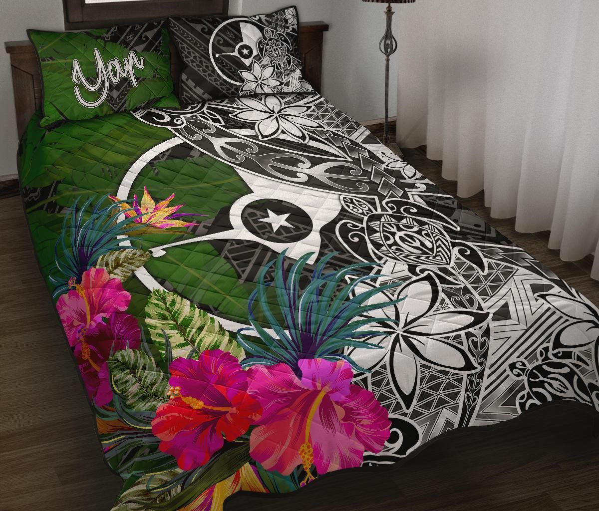 Yap Quilt Bed Set - Turtle Plumeria Banana Leaf-Myprintsy