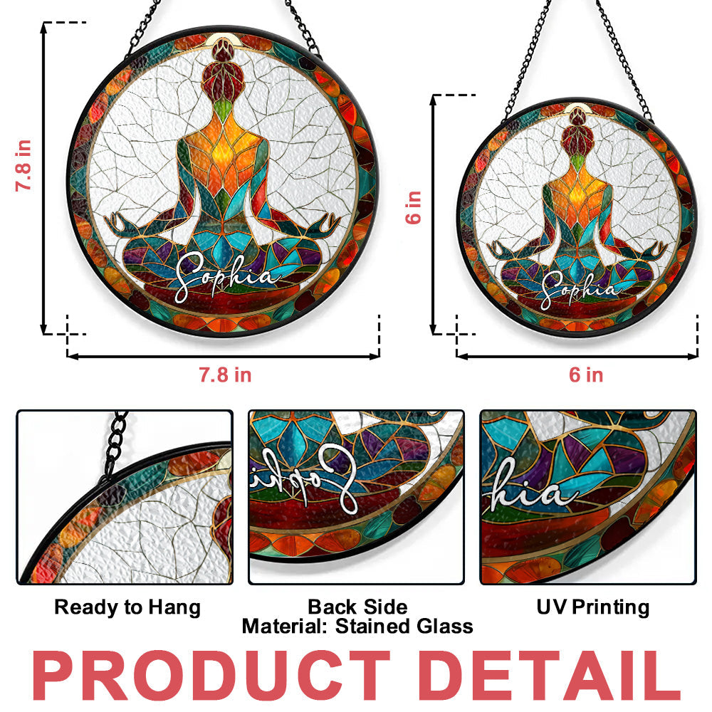 Yoga Gifts for Her & Meditation Room Decor - Personalized Stained Glass Window Hanging Suncatcher-Myprintsy