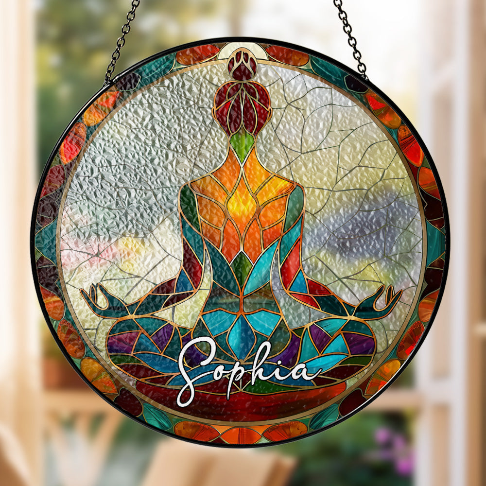 Yoga Gifts for Her & Meditation Room Decor - Personalized Stained Glass Window Hanging Suncatcher-Myprintsy