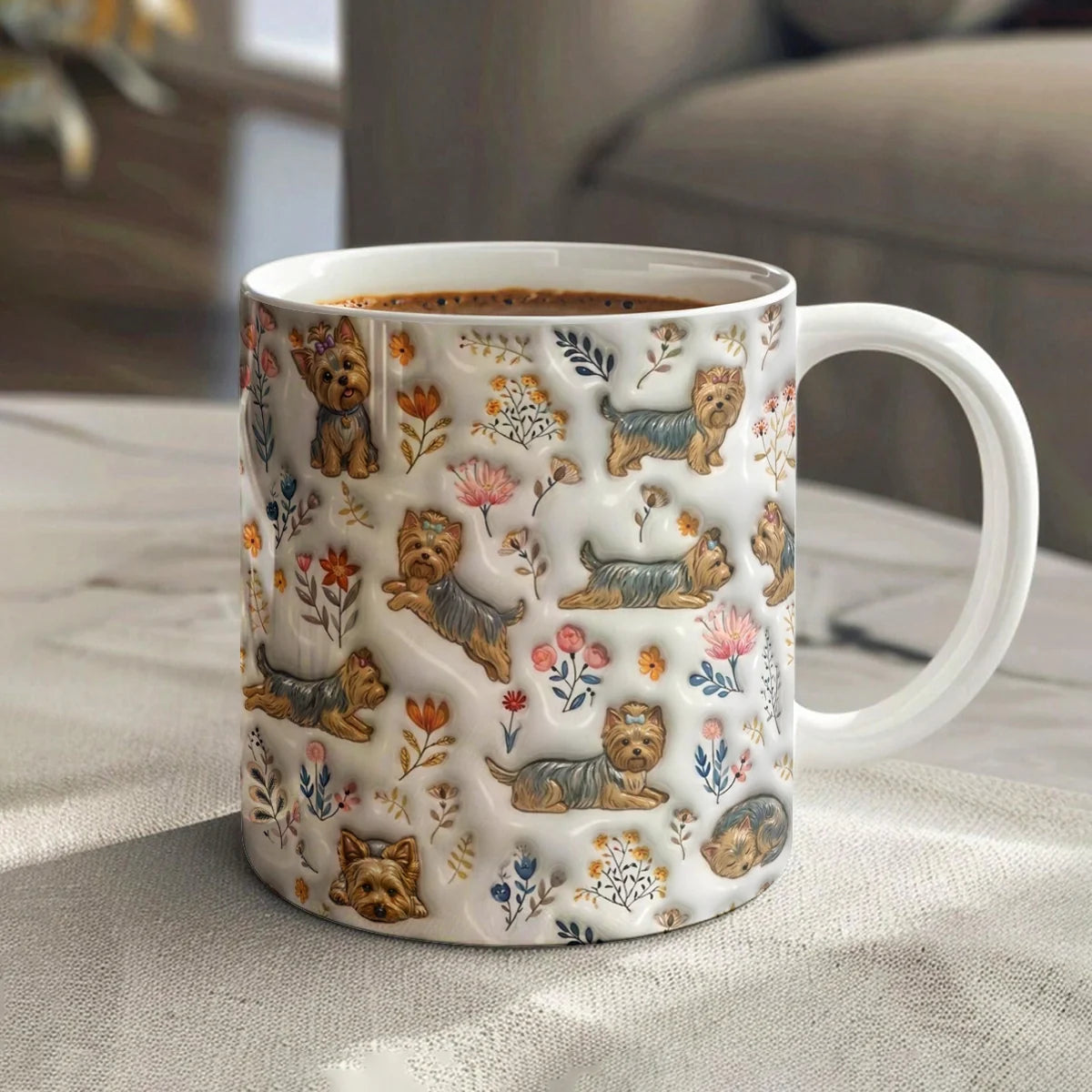 Yorkshire Terrier Floral Pattern - Personalized Ceramic Mug-Myprintsy
