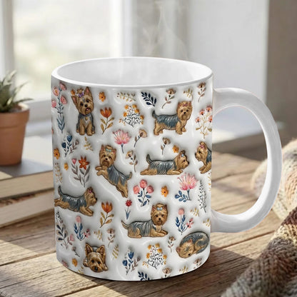 Yorkshire Terrier Floral Pattern - Personalized Ceramic Mug-Myprintsy