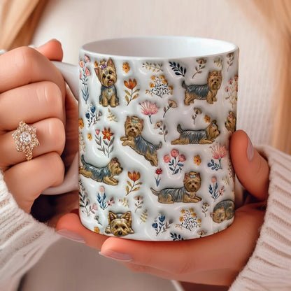 Yorkshire Terrier Floral Pattern - Personalized Ceramic Mug-Myprintsy