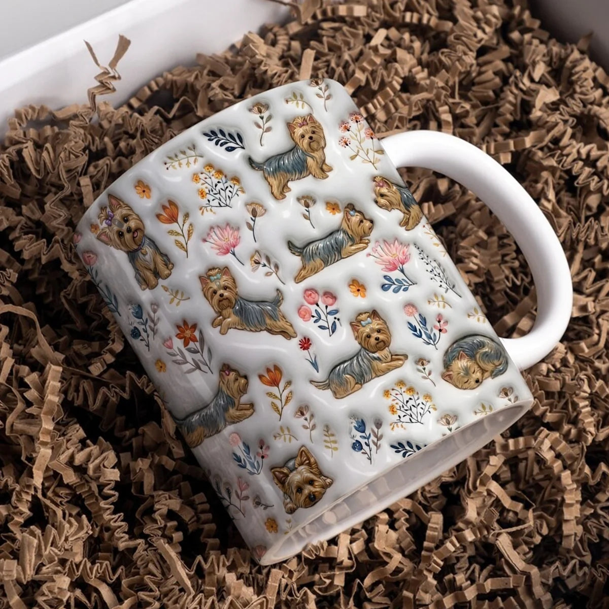 Yorkshire Terrier Floral Pattern - Personalized Ceramic Mug-Myprintsy
