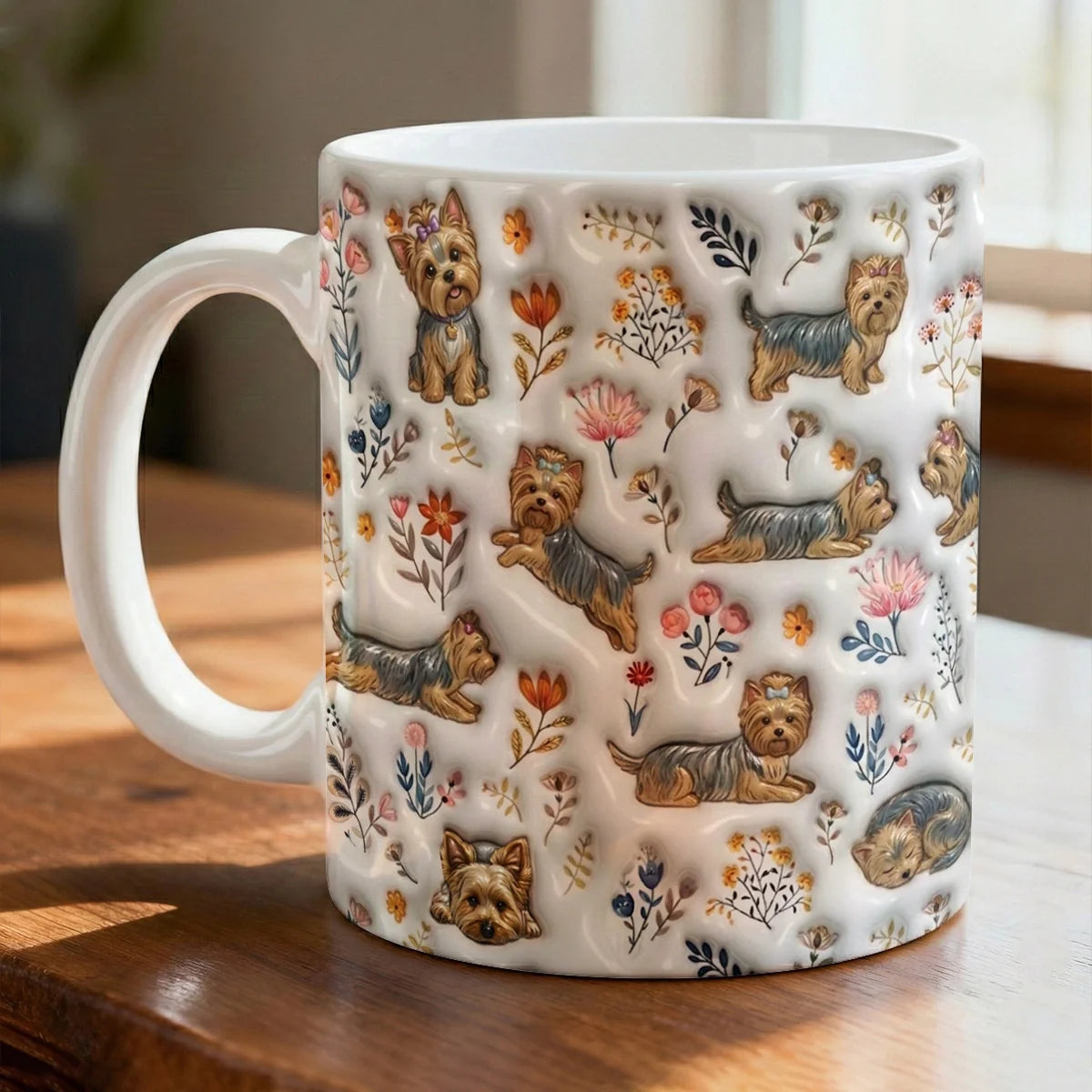 Yorkshire Terrier Floral Pattern - Personalized Ceramic Mug-Myprintsy