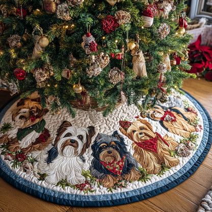 Yorkshires Charm Christmas Quilted Tree Skirt-Myprintsy