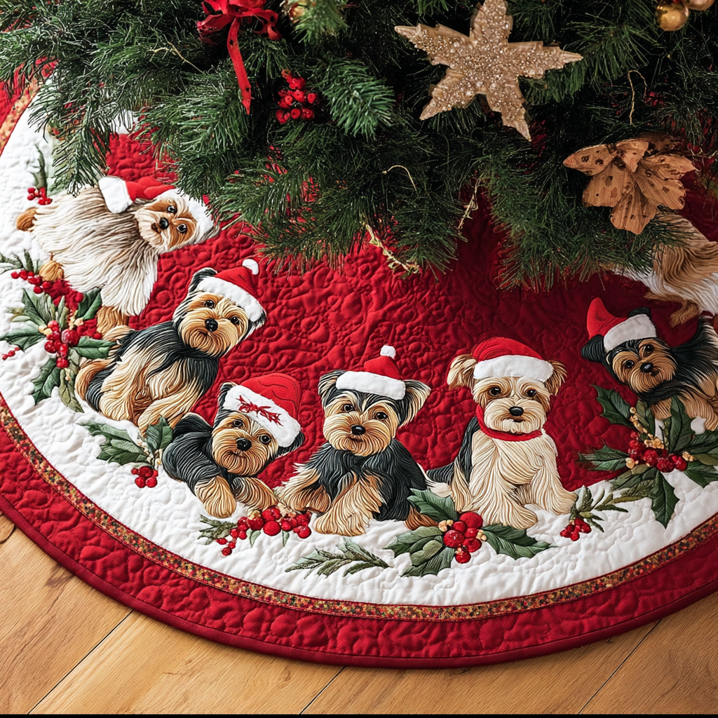 Yorkshires Glow Christmas Quilted Tree Skirt-Myprintsy