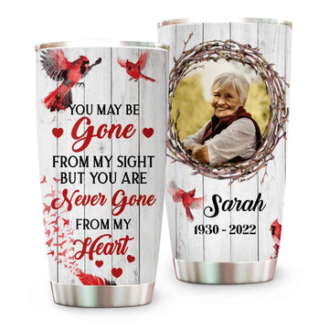 You Are Never Gone From My Heart Memorial Caridnal Birds Tumbler - Personalized Tumbler Cup-Myprintsy