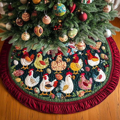 Yuletide Chickens Parade Christmas Quilted Tree Skirt VTQ-Myprintsy