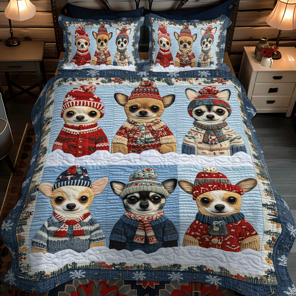 Yuletide Chihuahuas -Piece Quilted Bedding Set VTQ-Myprintsy