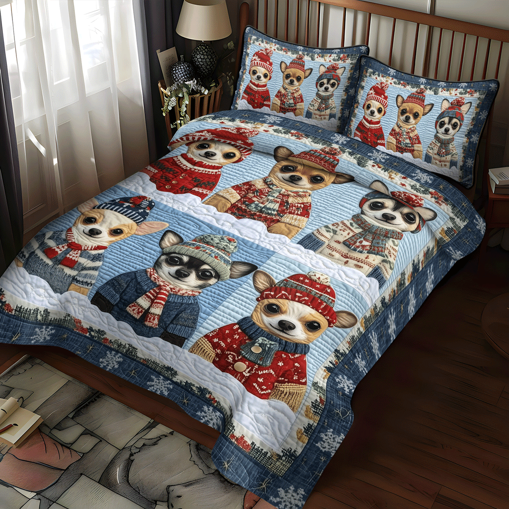 Yuletide Chihuahuas -Piece Quilted Bedding Set VTQ-Myprintsy