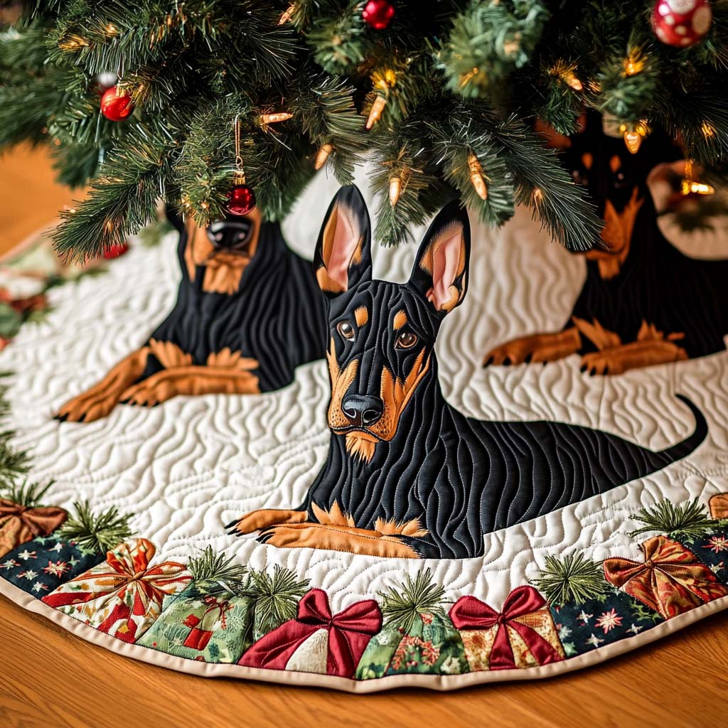 Yuletide Doberman Protector Christmas Quilted Tree Skirt-Myprintsy