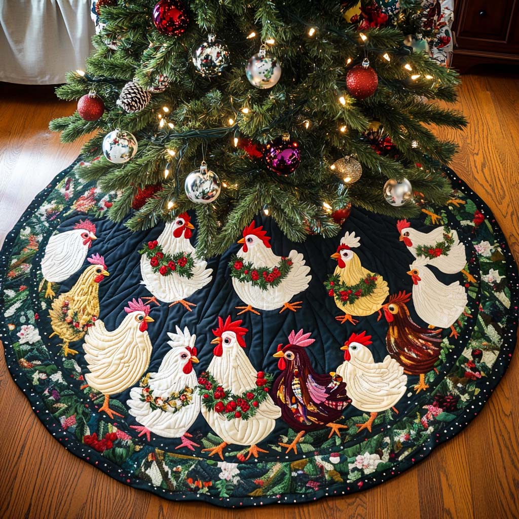 Yuletide Flock Christmas Quilted Tree Skirt-Myprintsy