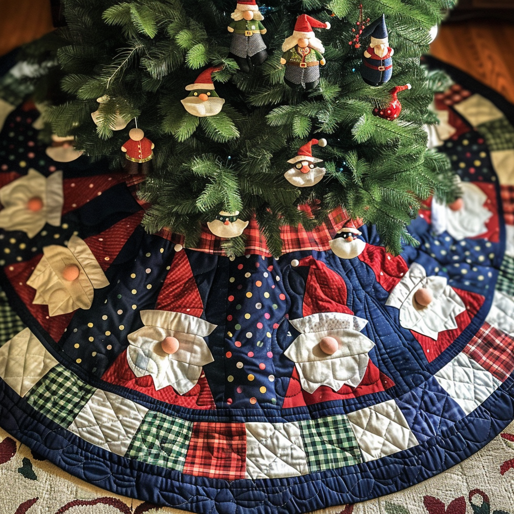 Yuletide Gnome Joy Christmas Quilted Tree Skirt-Myprintsy