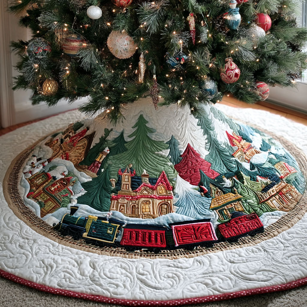 Yuletide Rail Runner Christmas Quilted Tree Skirt-Myprintsy