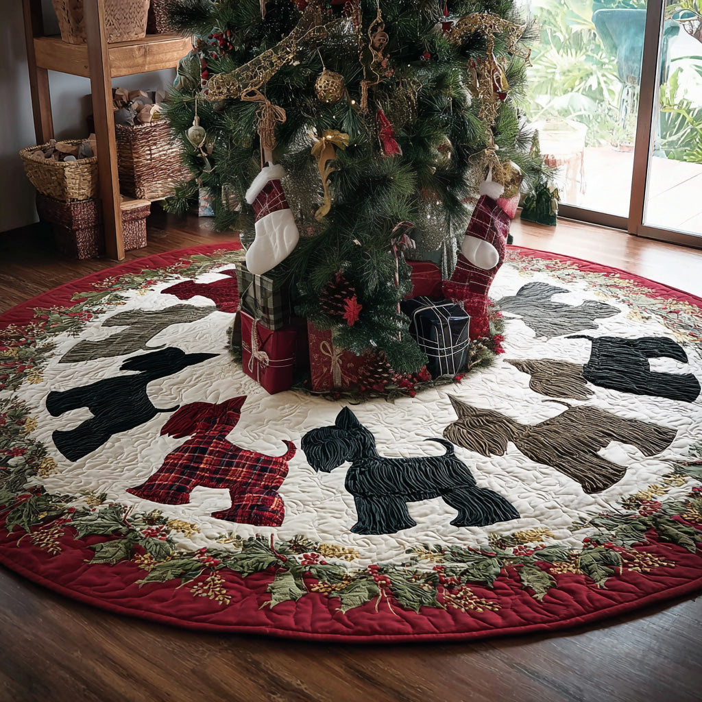 Yuletide Schnauzer Quilted Christmas Tree Skirt-Myprintsy