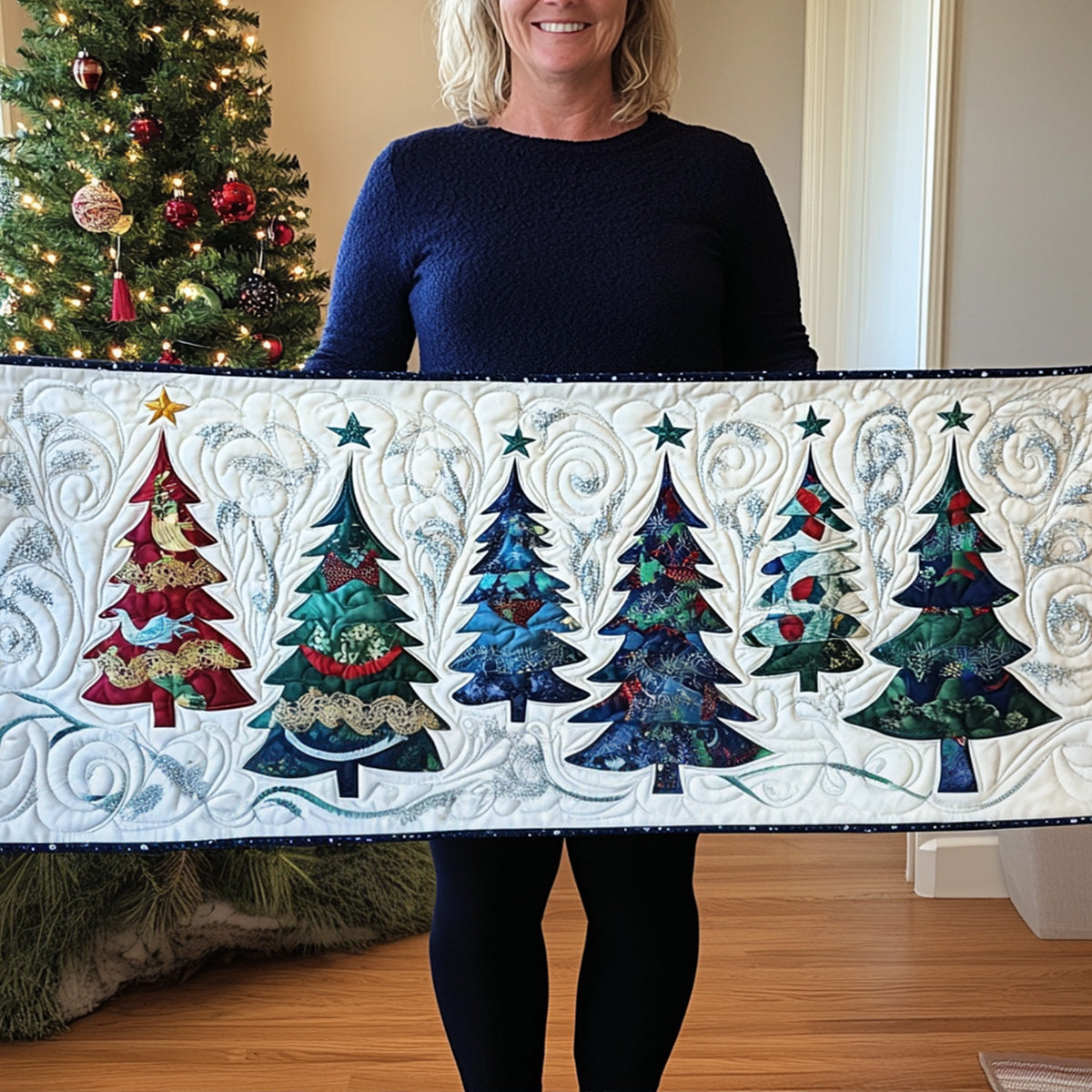 Yuletide Tree Bliss Quilted Table Runner VTQ-Myprintsy