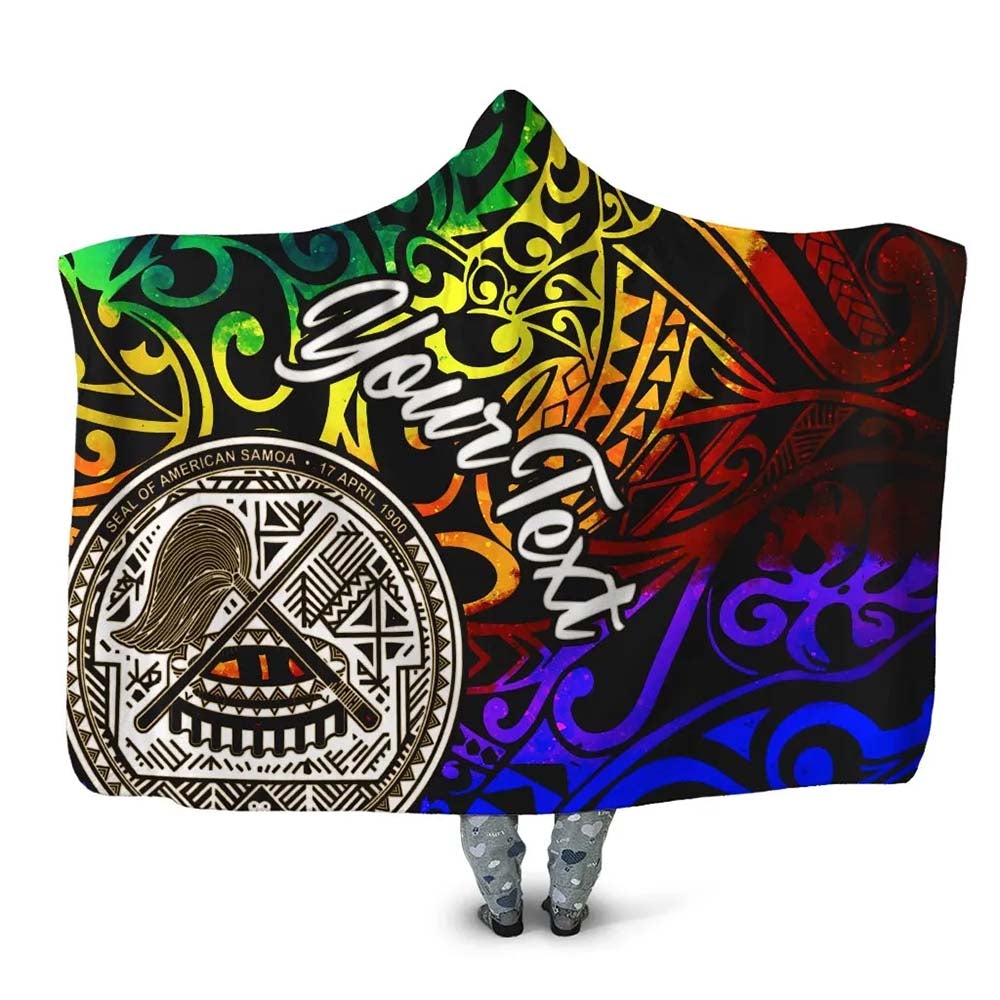 American Samoa Custom Personalised Hooded Blanket - Rainbow Polynesian Pattern