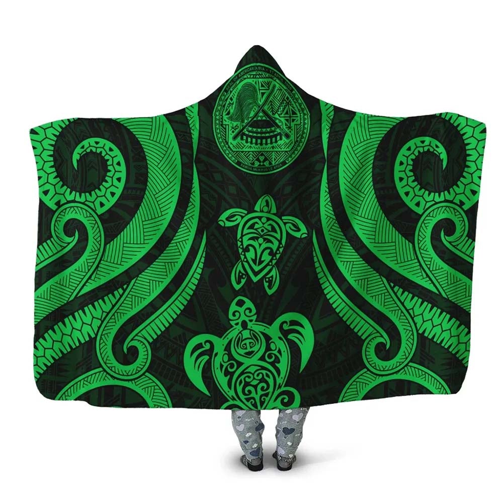 American Samoa Hooded Blanket - Green Tentacle Turtle-Myprintsy