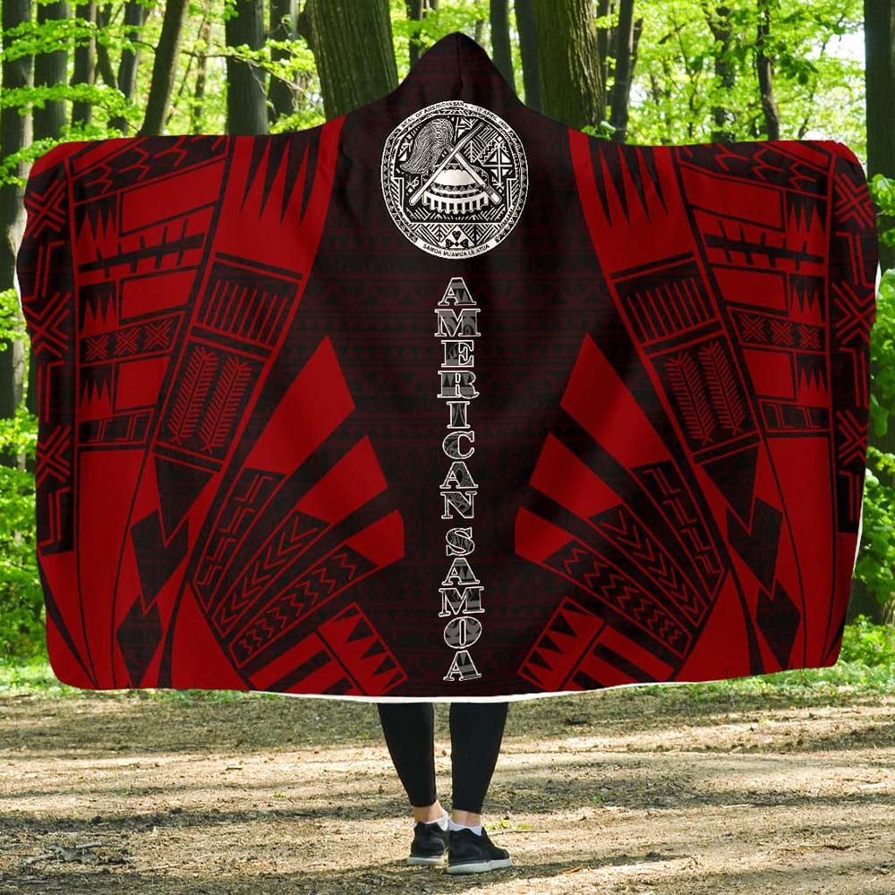 American Samoa Hooded Blanket - Polynesian Tattoo Red-Myprintsy