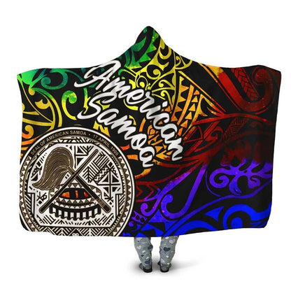 American Samoa Hooded Blanket - Rainbow Polynesian Pattern