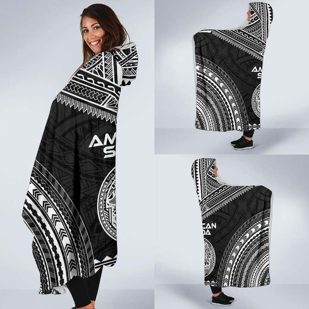 American Samoa Polynesian Chief Hooded Blanket - Black Version