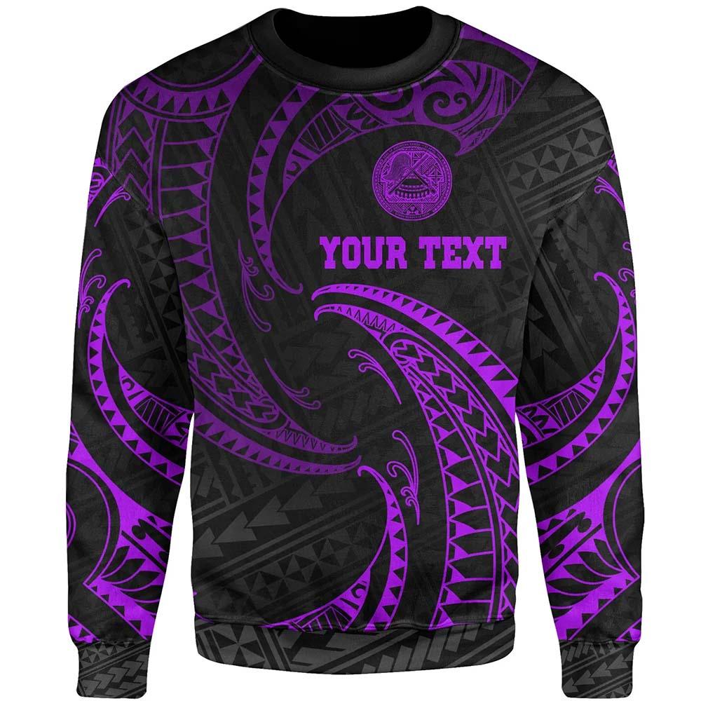 American Samoa Polynesian Custom Personalised Sweatshirt - Purple Tribal Wave