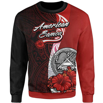 American Samoa Polynesian Sweatshirt - Coat Of Arm With Hibiscus-Myprintsy