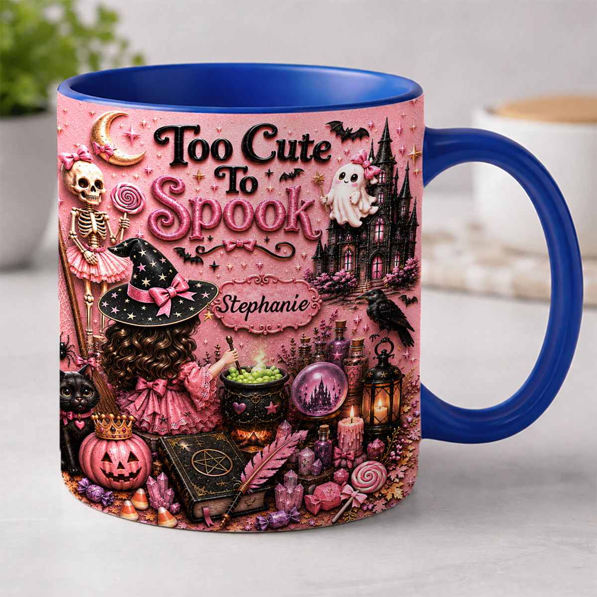 Too Cute To Spook - Personalized Pink Halloween Accent Mug
