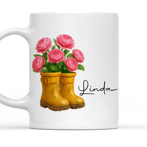 Boots And Flowers - Personalized Coffee Mug