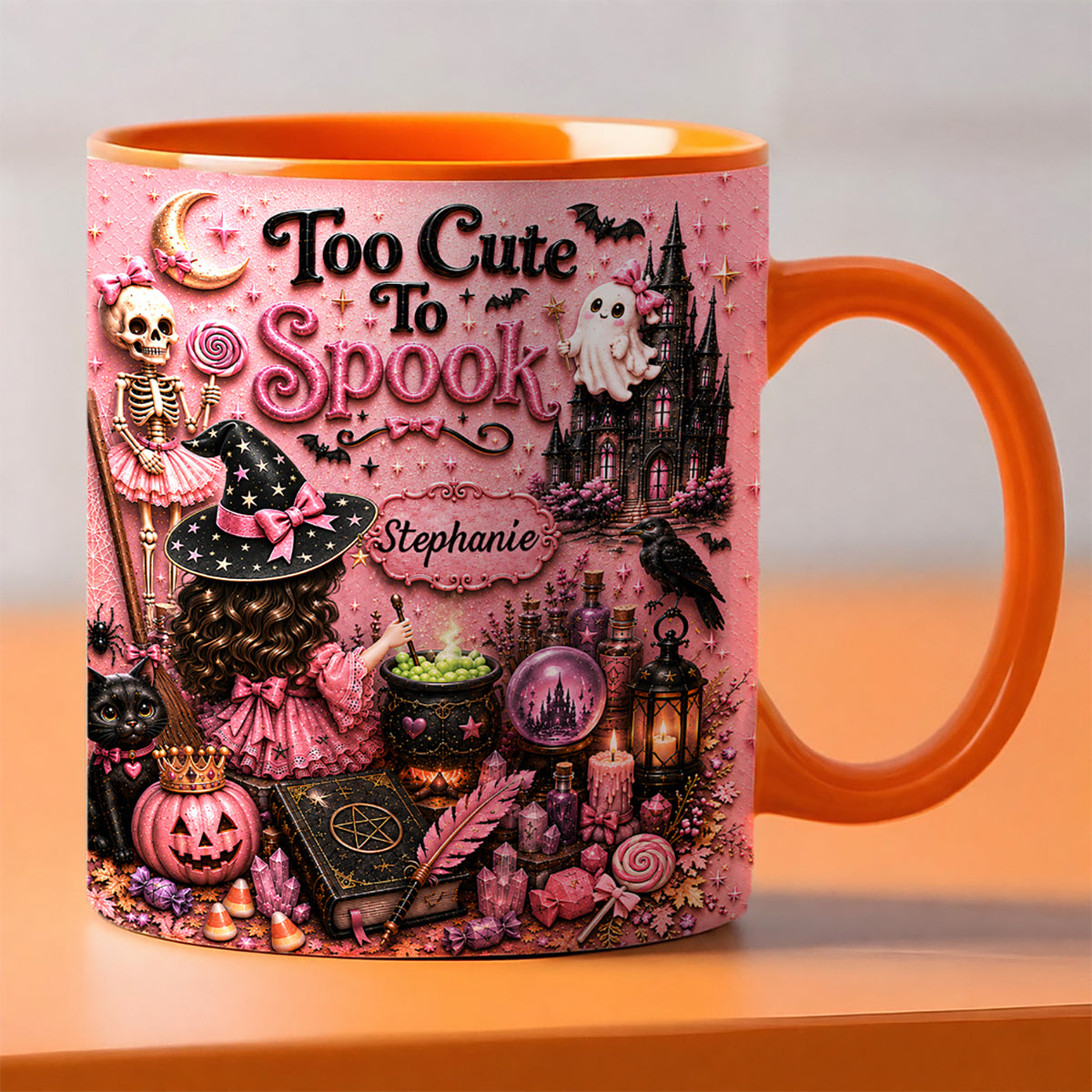 Too Cute To Spook - Personalized Pink Halloween Accent Mug