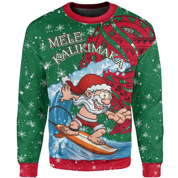 Christmas Sweatshirt 03 - Santa Claus With Surfboard-Myprintsy