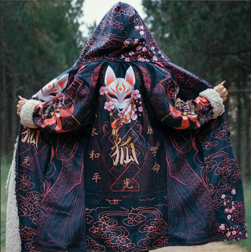 Kitsune Cloak - Japanese Fox Spirit Sherpa-Lined Hooded Cloak