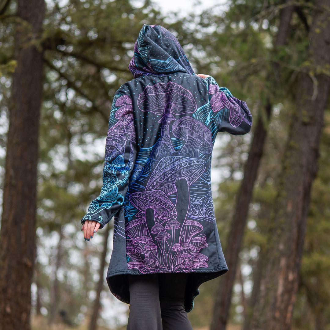 Mycelia Cloak - Mushroom Print Sherpa-Lined Hooded Cloak