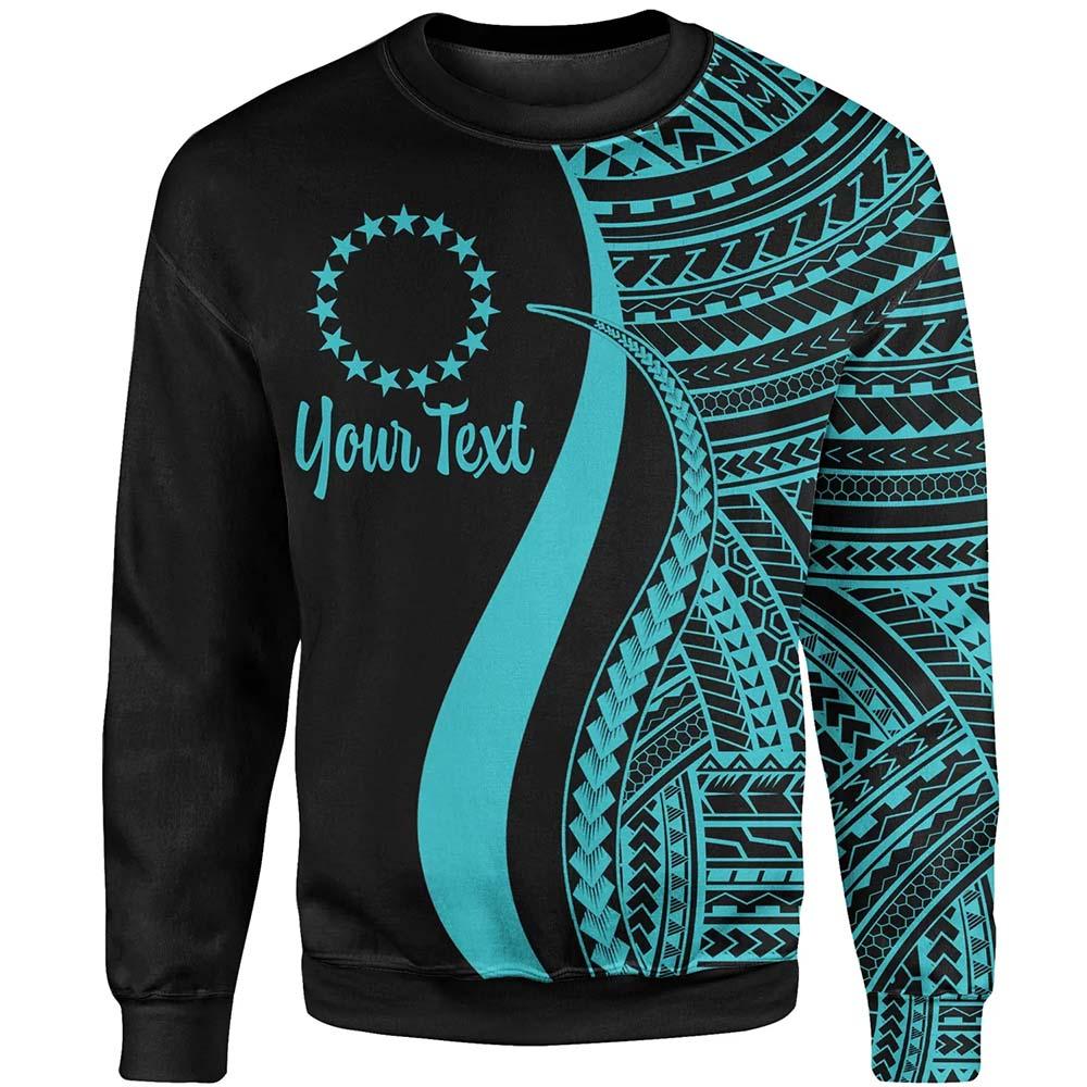Cook Islands Custom Personalised Sweatshirt - Turquoise Polynesian Tentacle Tribal Pattern