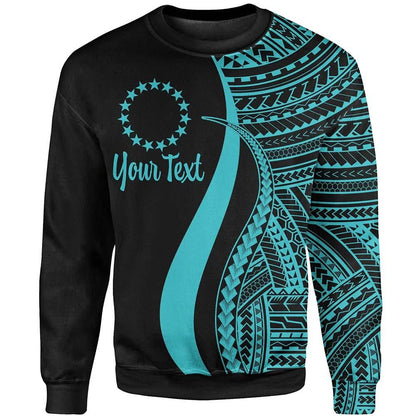Cook Islands Custom Personalised Sweatshirt - Turquoise Polynesian Tentacle Tribal Pattern