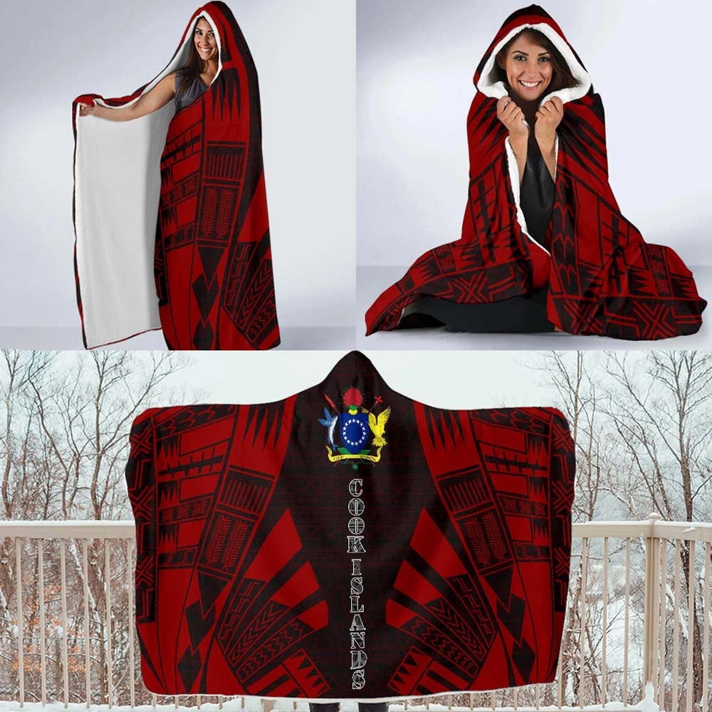 Cook Islands Hooded Blanket - Polynesian Tattoo Red