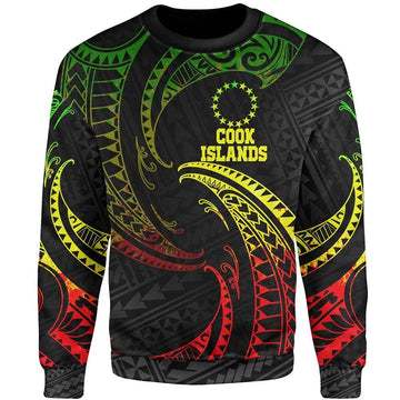 Cook Islands Polynesian Sweatshirt - Reggae Tribal Wave-Myprintsy