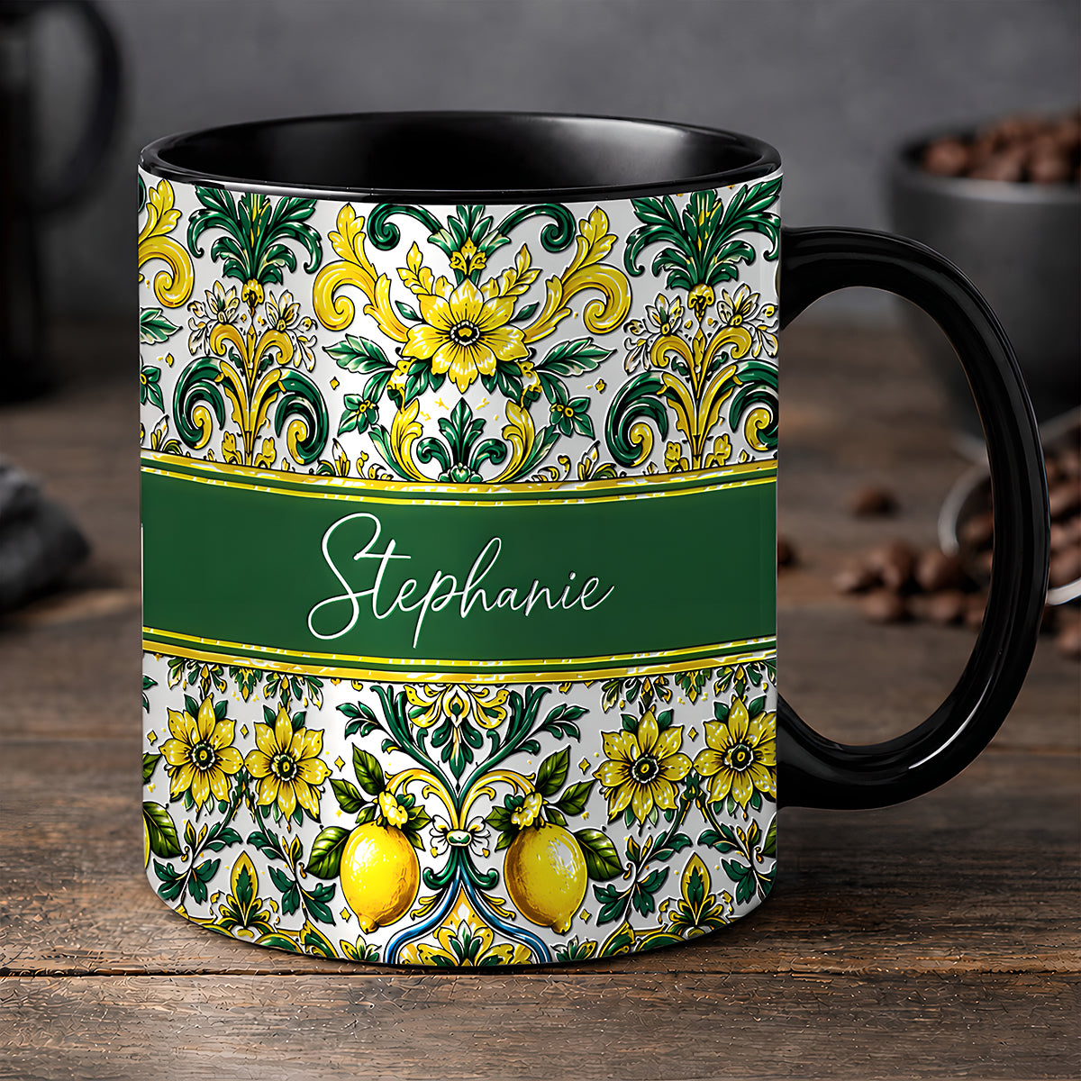 Mediterranean Style & Majolica Print Sun-Kissed Limoncello - Personalized 3D Accent Mug