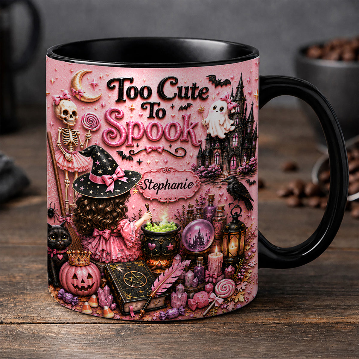 Too Cute To Spook - Personalized Pink Halloween Accent Mug