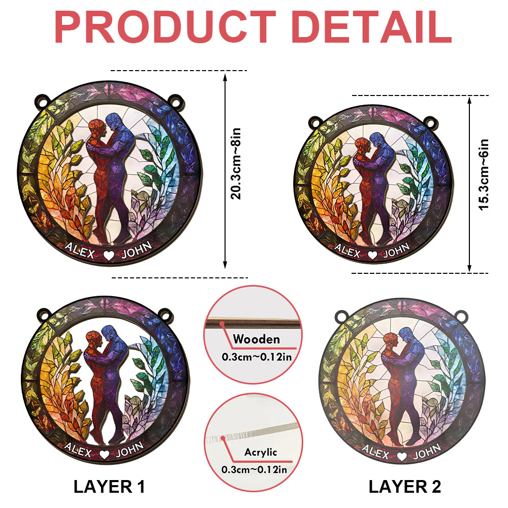 Attractive Strong Gay, Two Males Holding Hands - Personalized Window Hanging Suncatcher Ornament