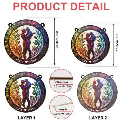 Attractive Strong Gay, Two Males Holding Hands - Gift For You And Your Couple - Personalized Window Hanging Suncatcher Ornament