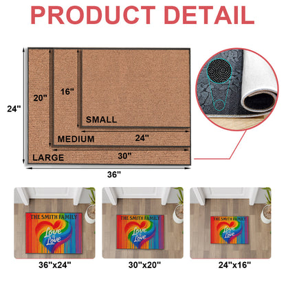 Love Is Love - Personalized Rainbow Heart Doormat