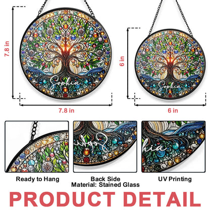 Colorful Tree of Life - Personalized Stained Glass Window Hanging Suncatcher