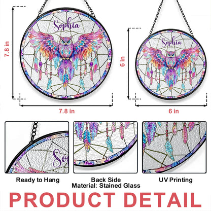 Boho-Chic Owl Dreamcatcher - Personalized Stained Glass Window Hanging Suncatcher