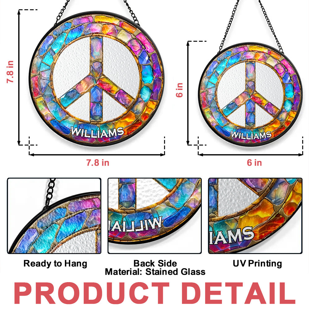 Hippie Peace Sign - Personalized Stained Glass Window Hanging Suncatcher