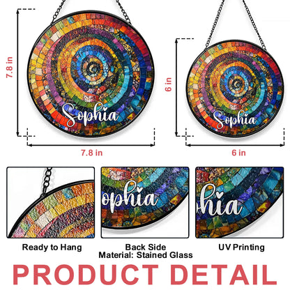 Vibrant Rainbow Spiral - Personalized Stained Glass Hanging Suncatcher