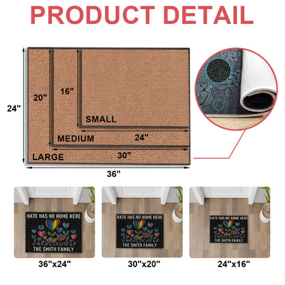 No Hate Here, Vibrant Floral Design - Personalized Doormat