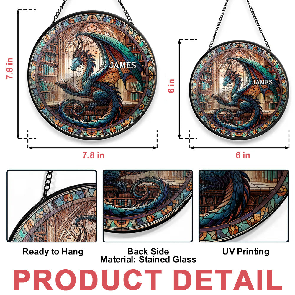 Magic Dragon Book - Personalized Stained Glass Window Hanging Suncatcher