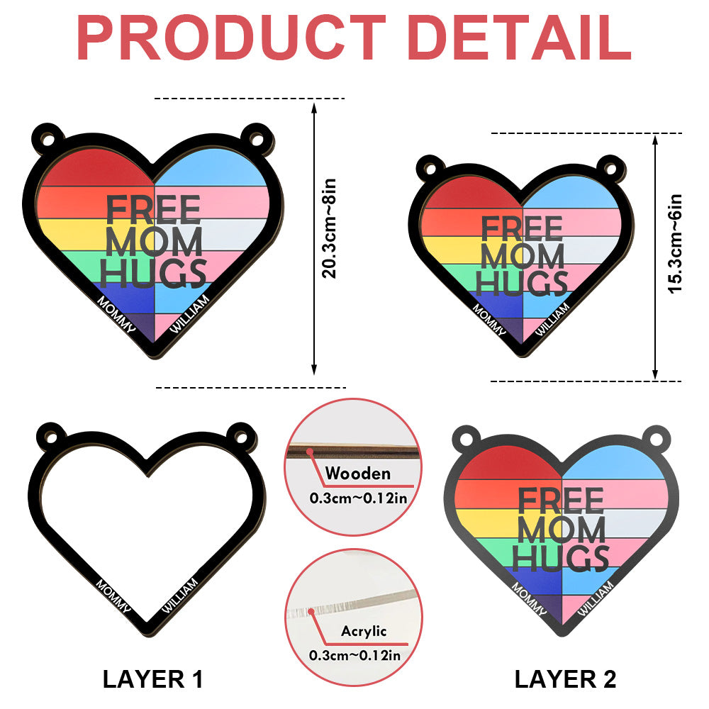 Free Mom Hugs - Personalized Window Hanging Suncatcher Ornament