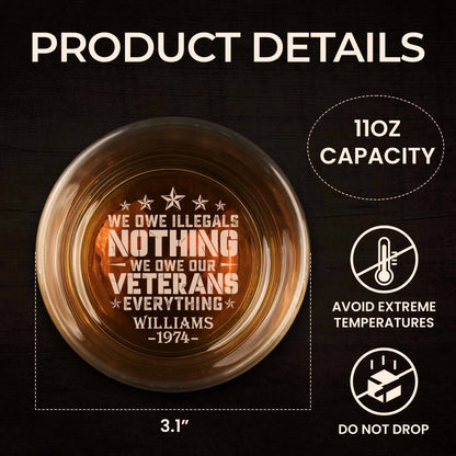 Patriotic Veteran Tribute Glass Ashtray - Personalized Engraved Whiskey Glass